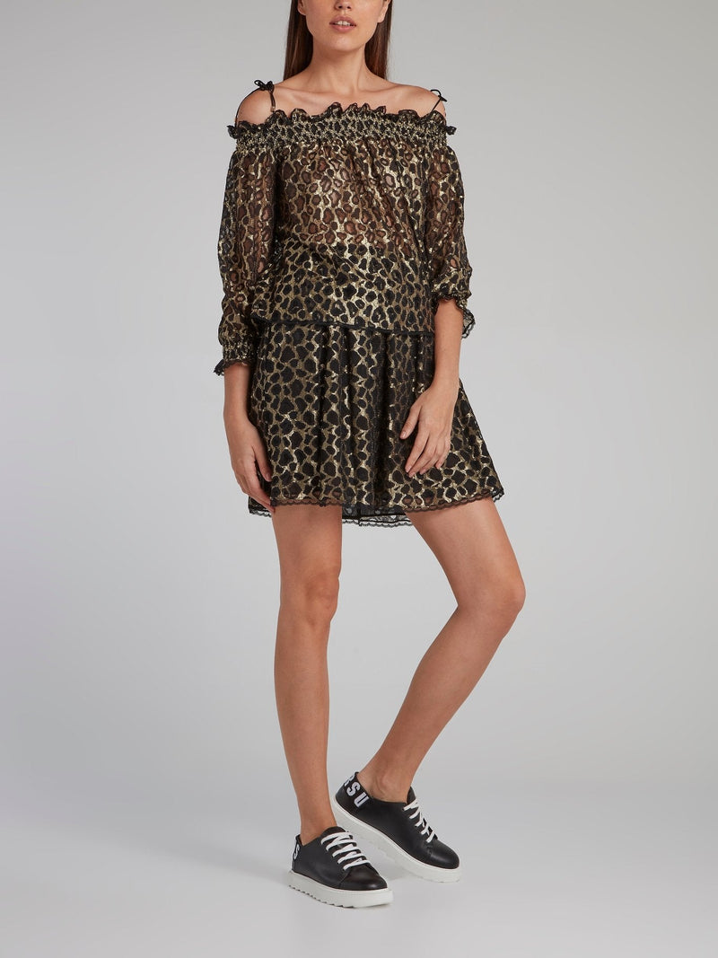 Smocked Waist Leopard Mesh Skirt