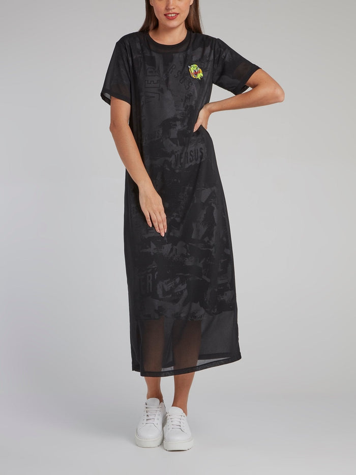 Black Appliqu��d Overlay Jersey Dress