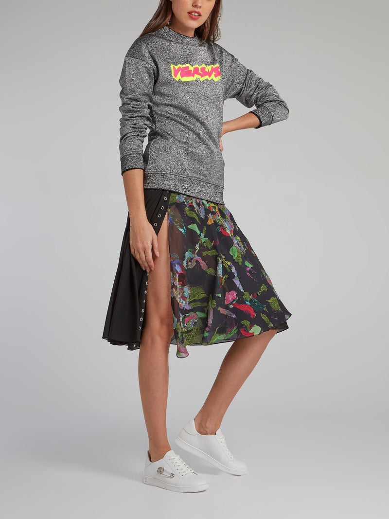 Abstract Print Pleated Midi Skirt