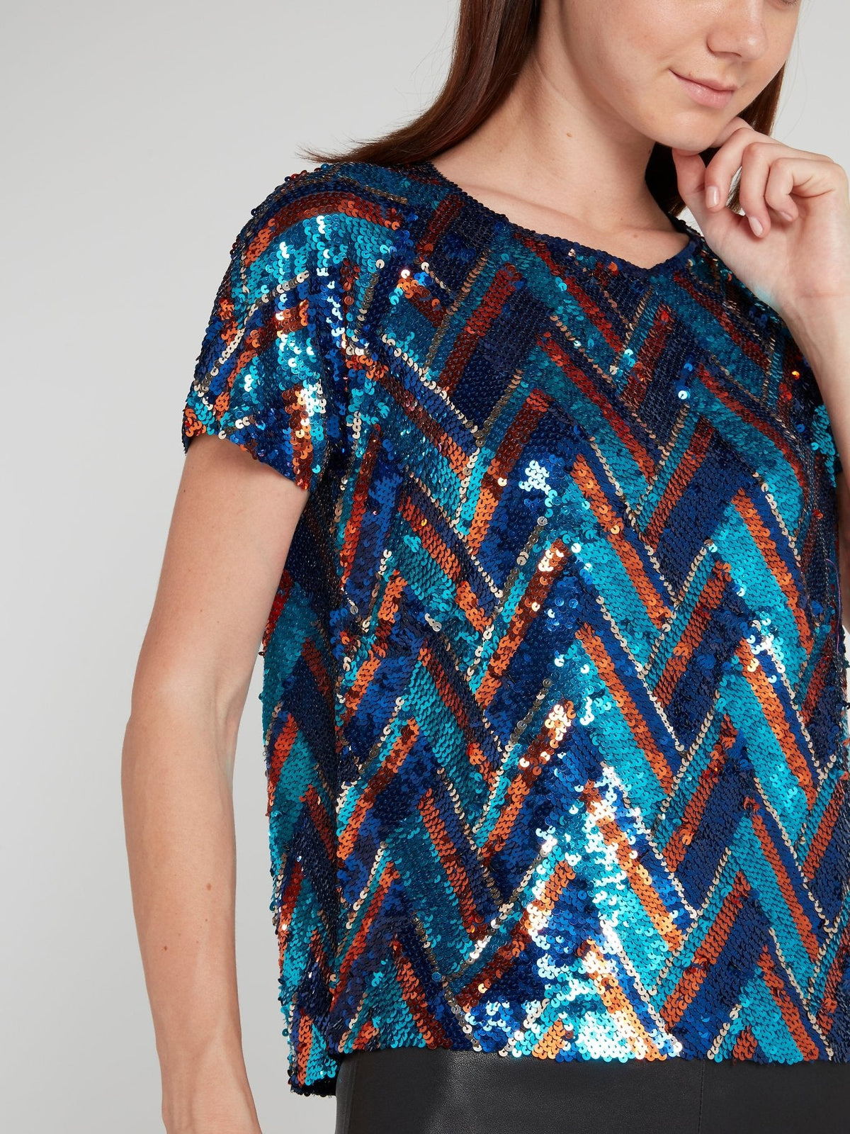 Blue Sequin Chevron Top