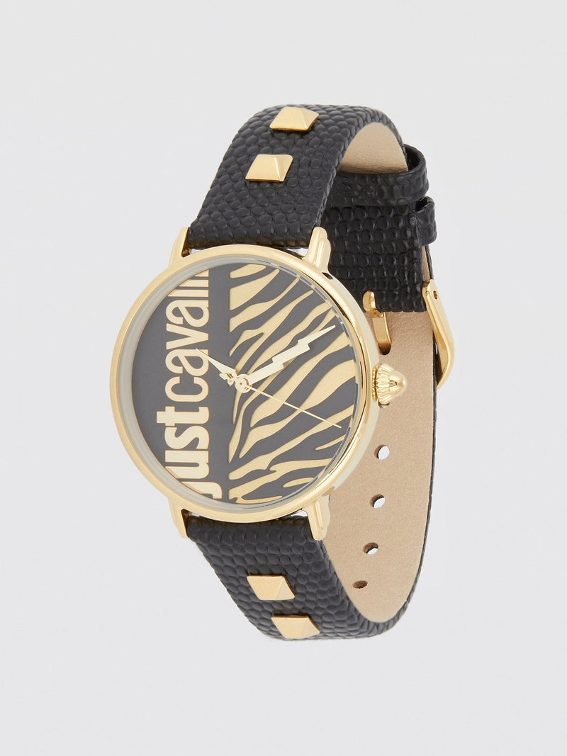 Black Zebra Effect Leather Watch