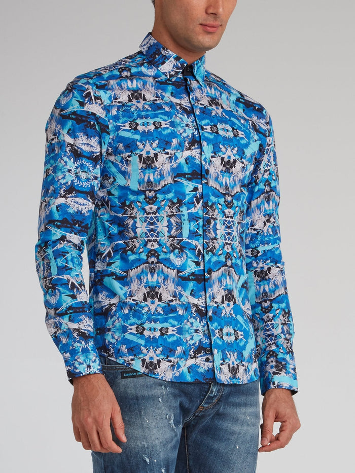 Blue Jacquard Print Shirt