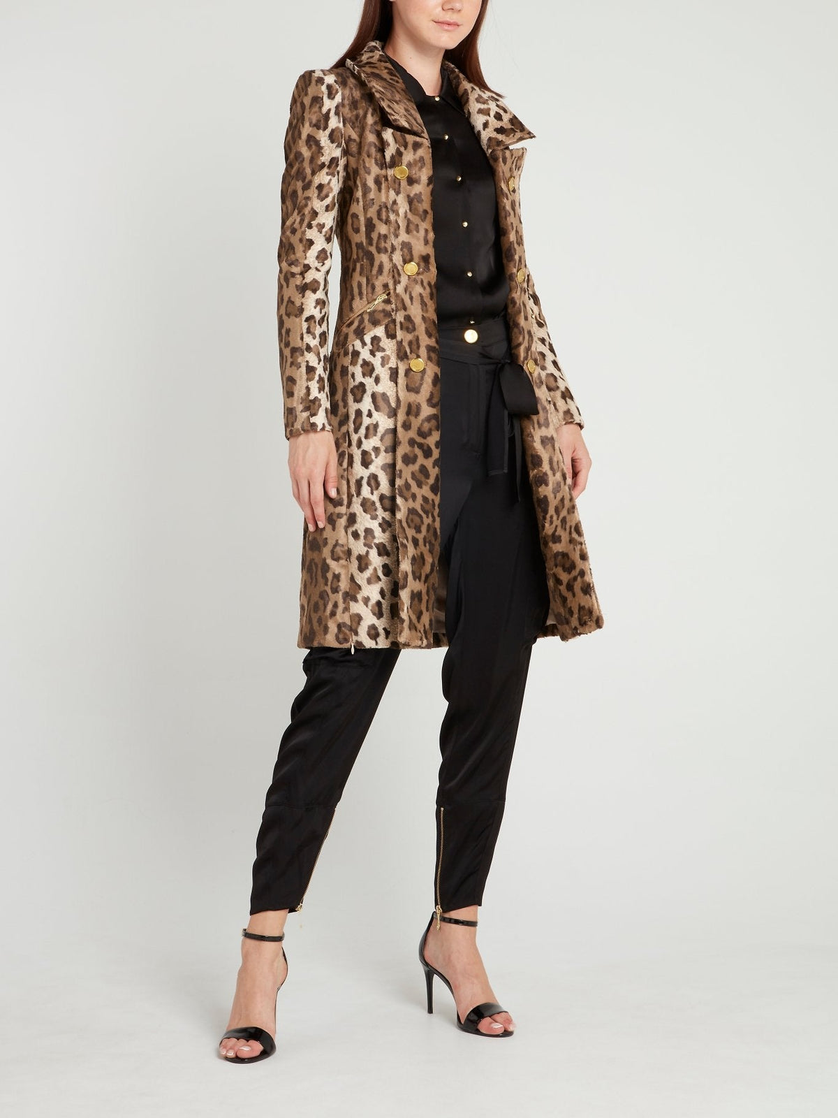 Leopard Print Double Breasted Coat