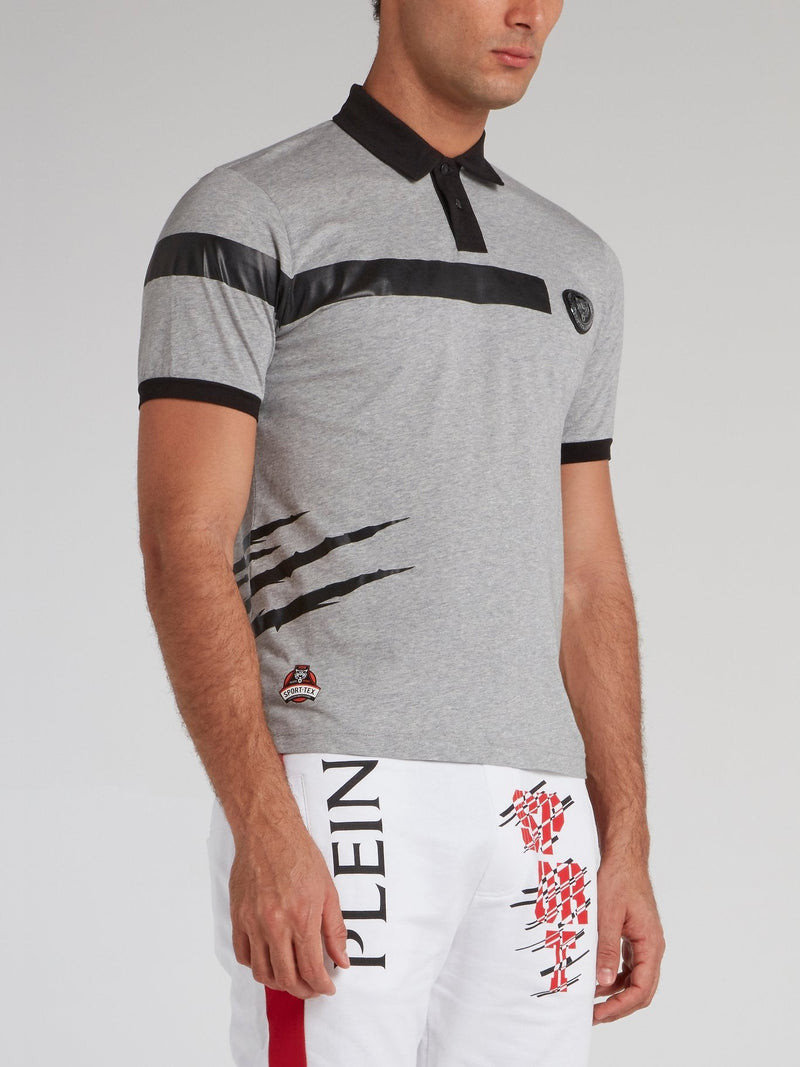 Grey Scratch Print Polo Shirt