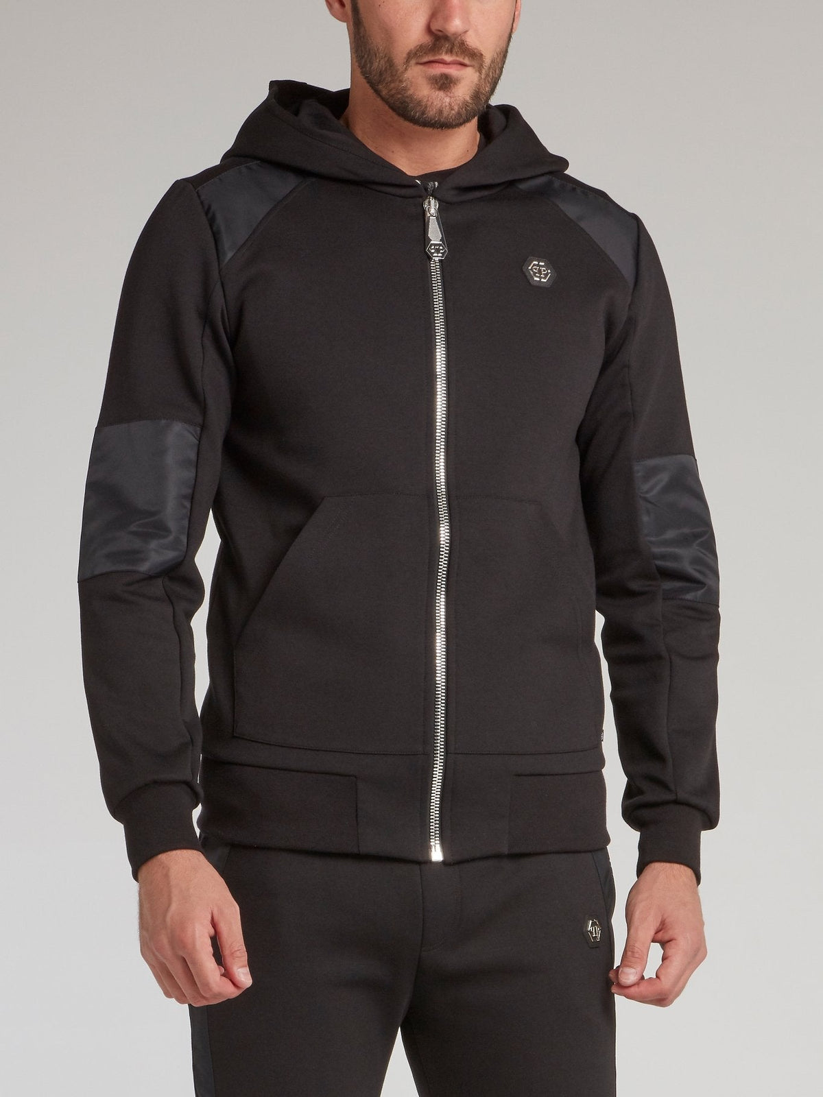 Black Paneled Hooded Sweatshirt