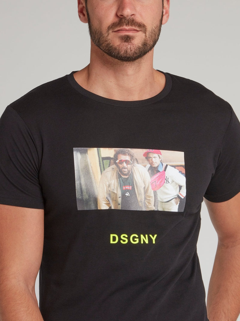 Black Movie Scene Print Crewneck T-Shirt