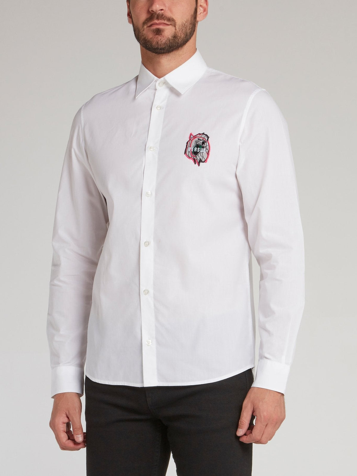 White Appliqu��d Logo Shirt