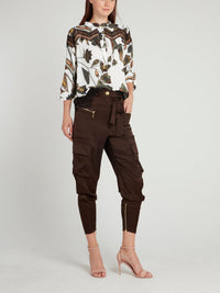 Brown Tie Front Cargo Pants