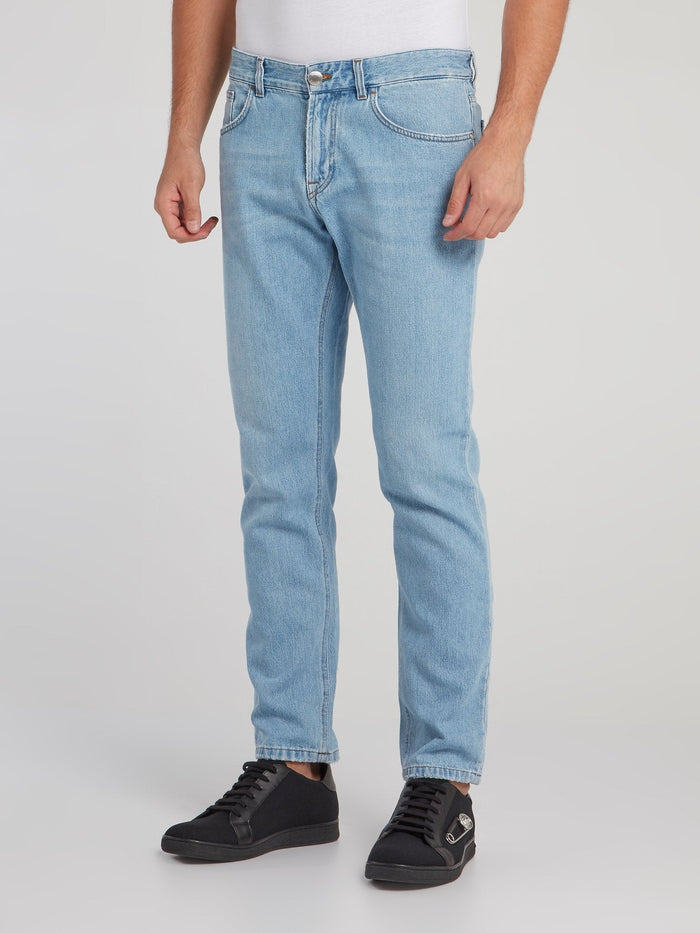 Blue Appliqu��d Denim Jeans