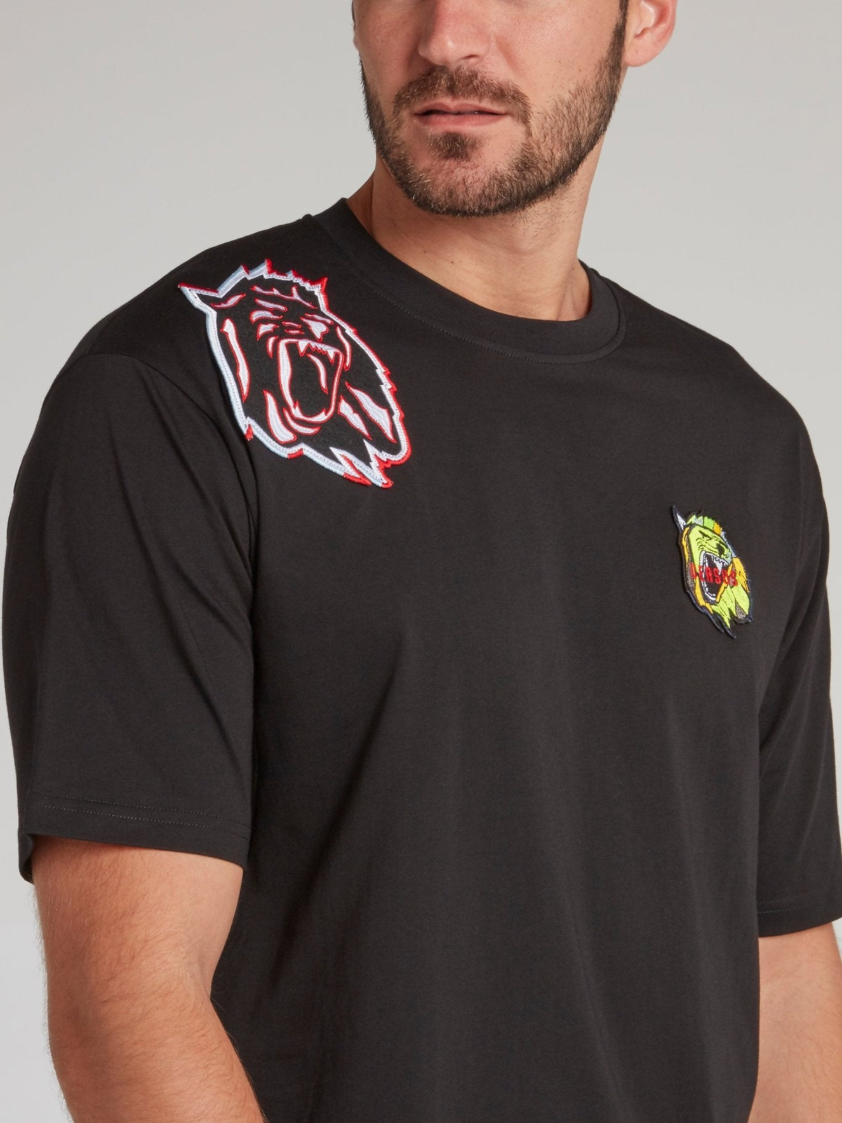 Black Lion Head Patched T-Shirt