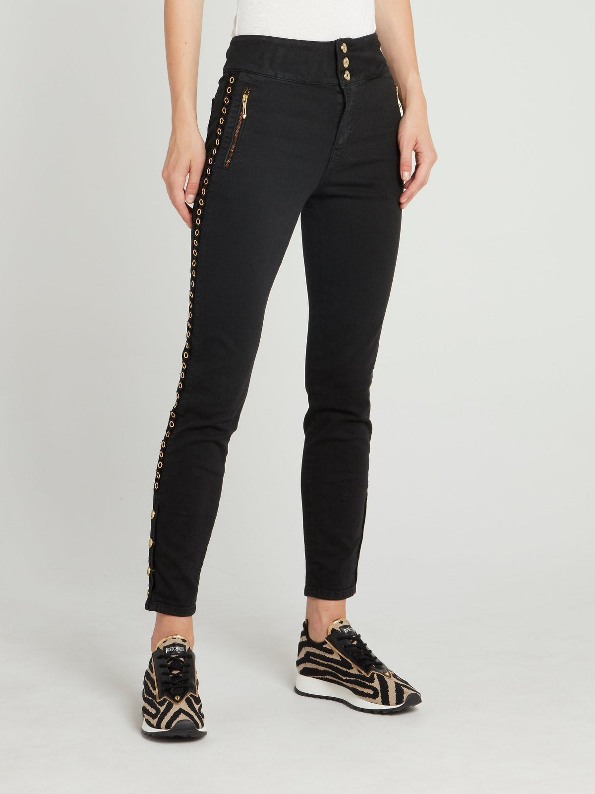 Black Ring Embellished Skinny Jeans