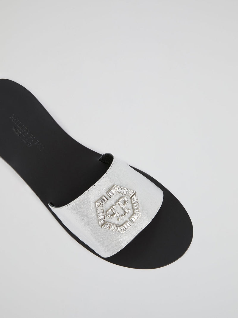 Silver Monogram Flat Sandals