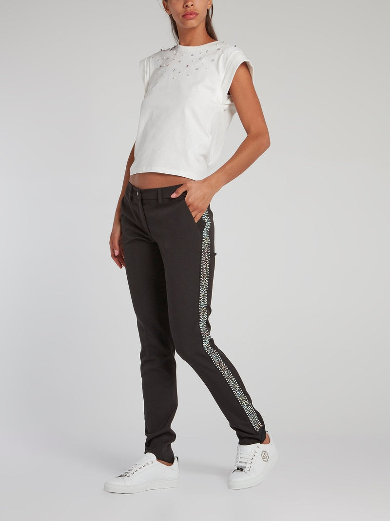 Black Side Studded Slim Fit Trousers