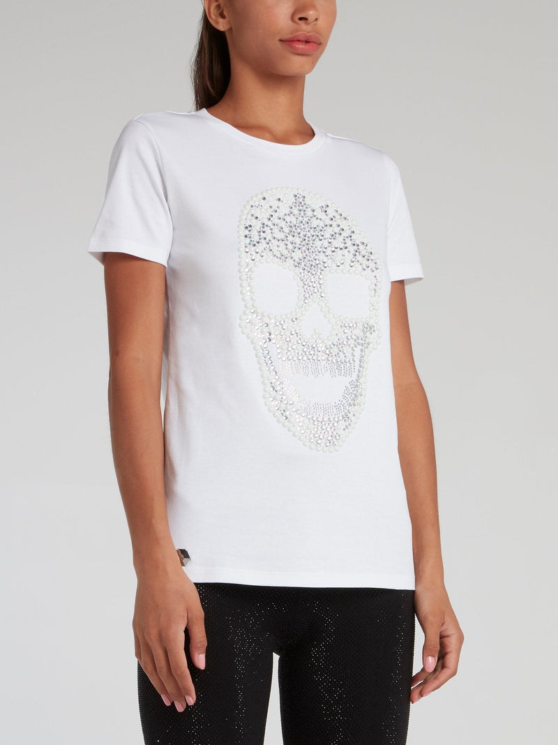 White Multi-Stud Skull T-Shirt