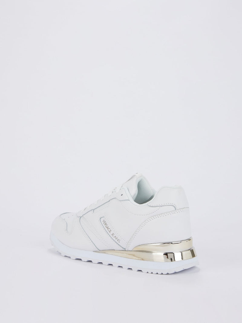 White Perforated Panel Leather Sneakers