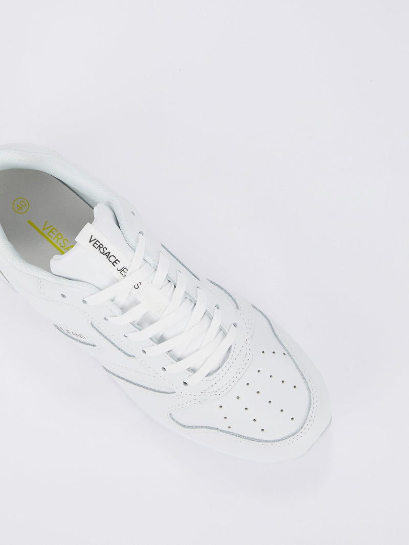 White Perforated Panel Leather Sneakers