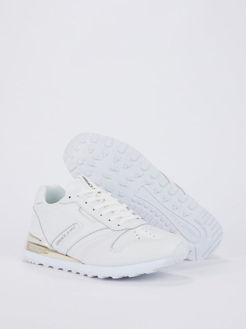 White Perforated Panel Leather Sneakers