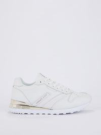 White Perforated Panel Leather Sneakers