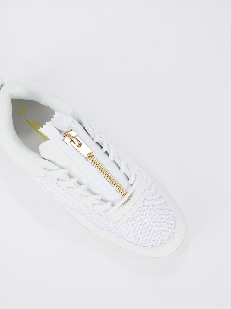 White Zip Up Mesh Sneakers