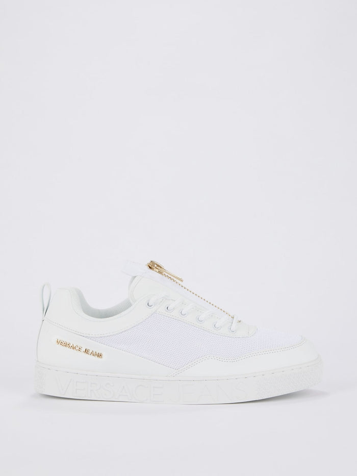 White Zip Up Mesh Sneakers