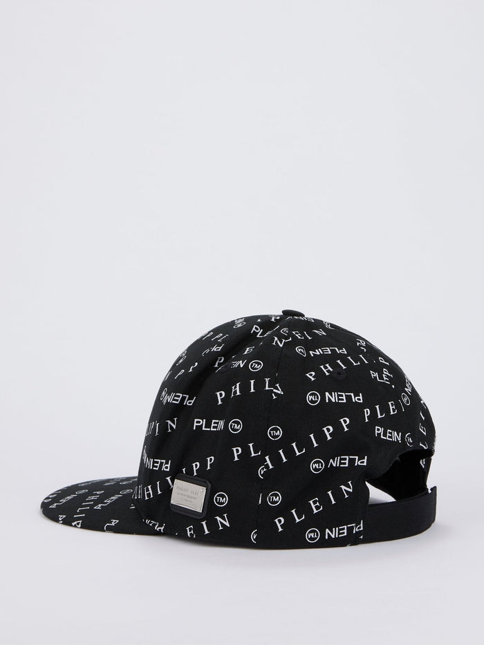 Black Monogram Print Baseball Cap