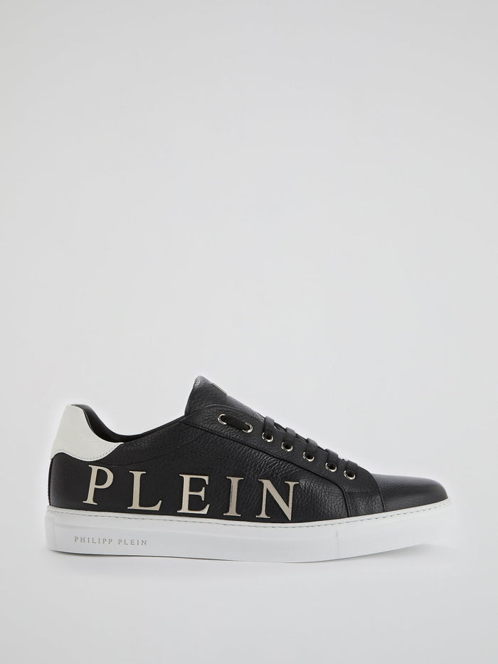 Black Logo Embellished Low Top Sneakers