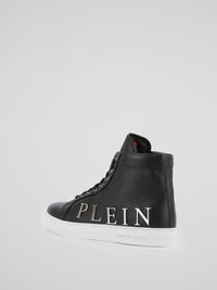 Black Logo Embellished High Top Sneakers