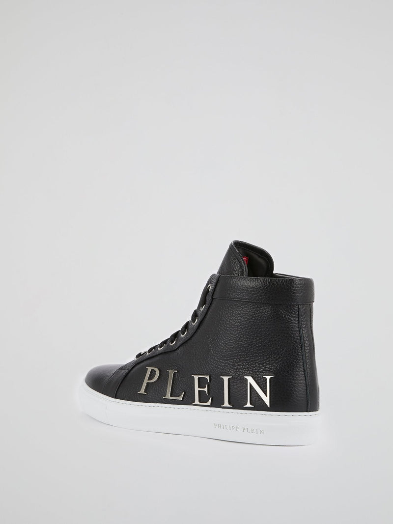 Black Logo Embellished High Top Sneakers