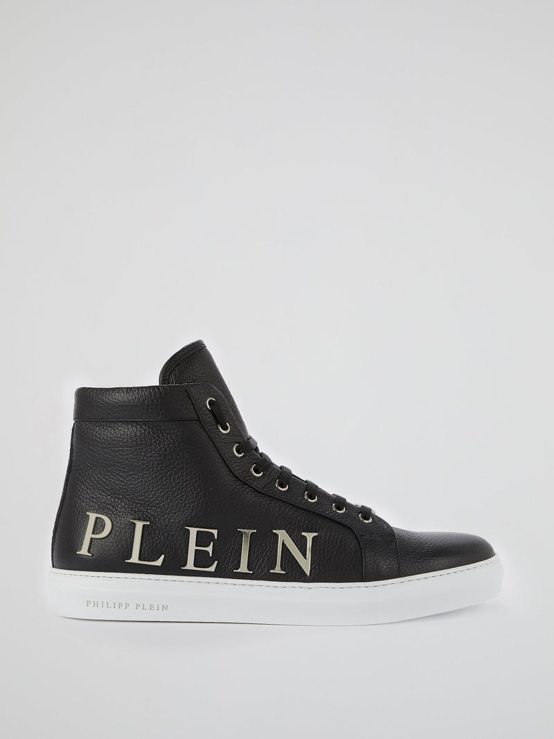 Black Logo Embellished High Top Sneakers