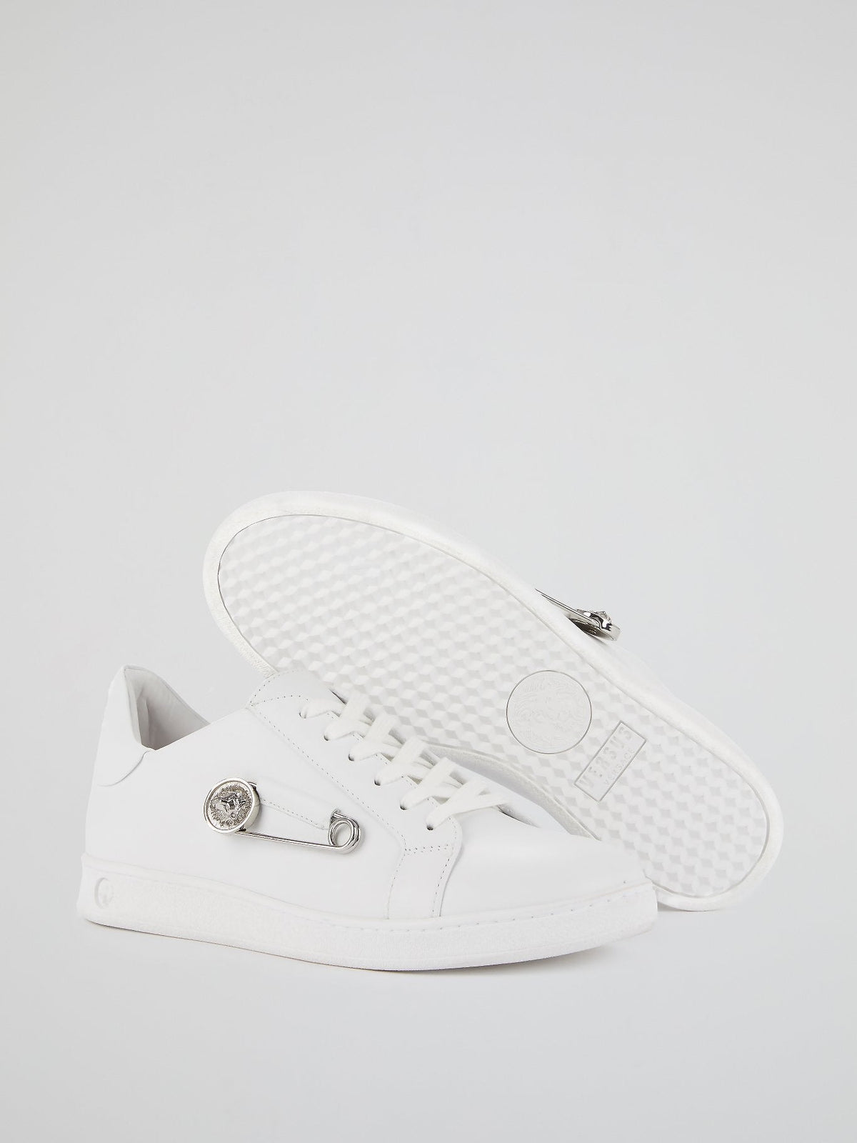 White Lion Head Safety Pin Embellished Sneakers