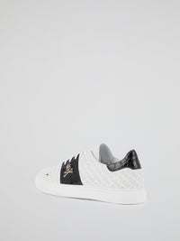 White Monogram Print Contrast Sneakers