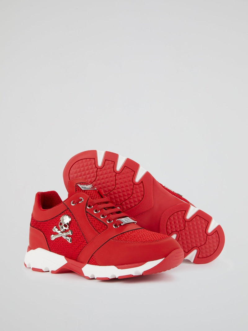 Red Skull Mesh Panel Trainers