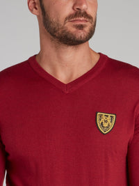 Buckingham Burgundy Appliqu��d V-Neck Pullover