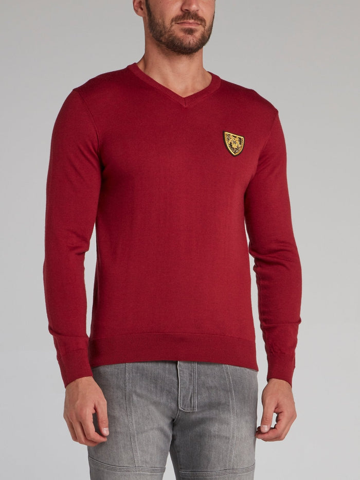 Buckingham Burgundy Appliqu��d V-Neck Pullover