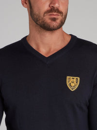 Buckingham Navy Appliqu��d V-Neck Pullover