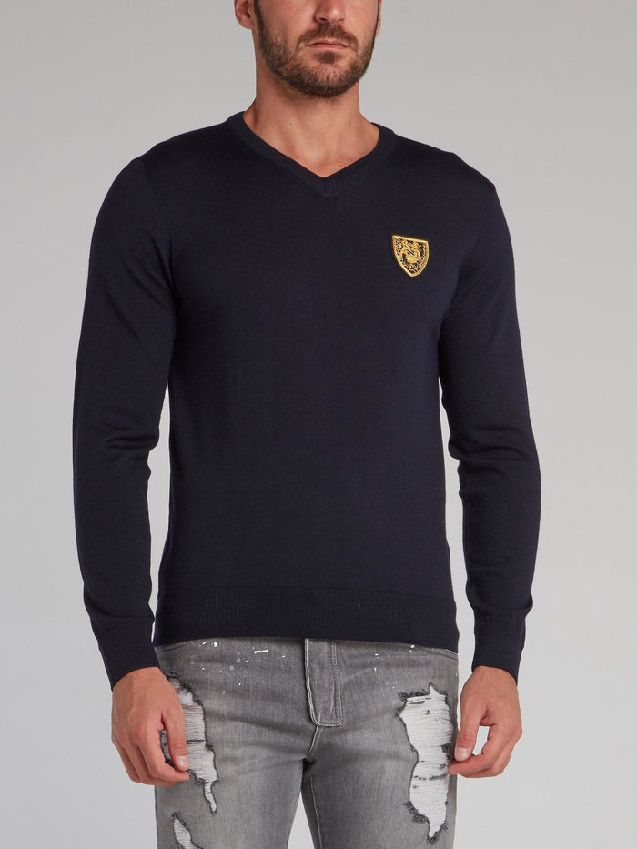 Buckingham Navy Appliqu��d V-Neck Pullover