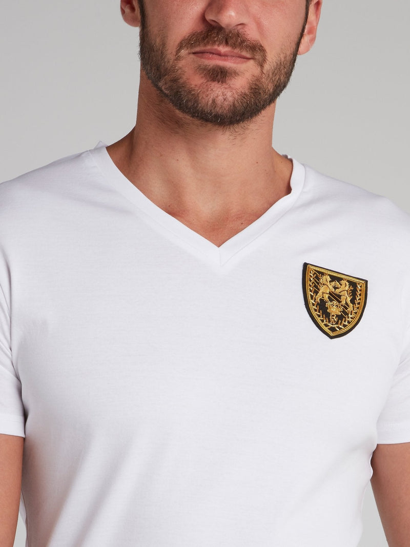 Cambridge White Appliqu��d V-Neck T-Shirt