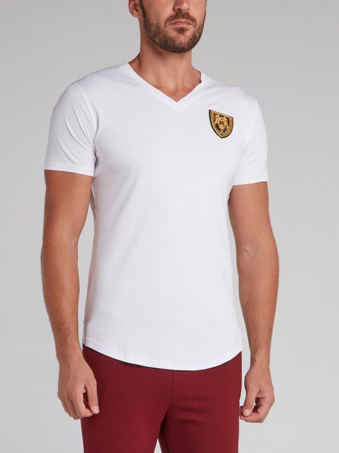 Cambridge White Appliqu��d V-Neck T-Shirt