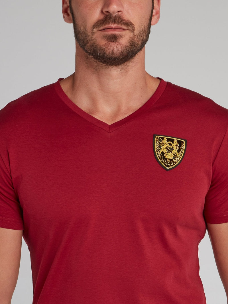 Cambridge Red Appliqu��d V-Neck T-Shirt