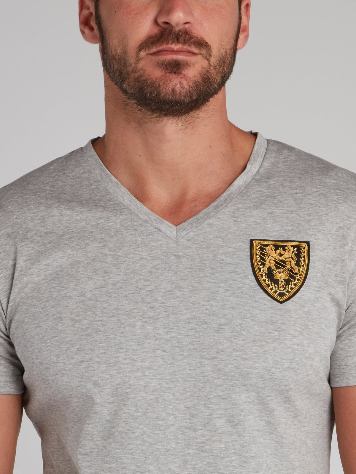 Cambridge Grey Appliqu��d V-Neck T-Shirt