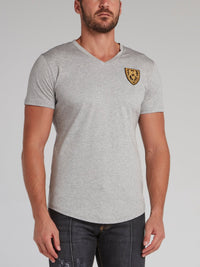 Cambridge Grey Appliqu��d V-Neck T-Shirt