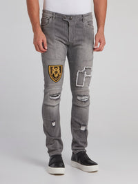 Feodor Grey Patched Slim Fit Jeans