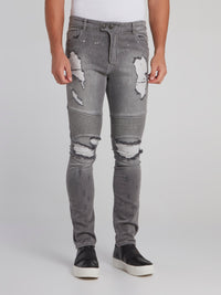 Haelay Grey Tattered Biker Jeans