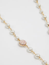 Tweed Flower Pearl Necklace