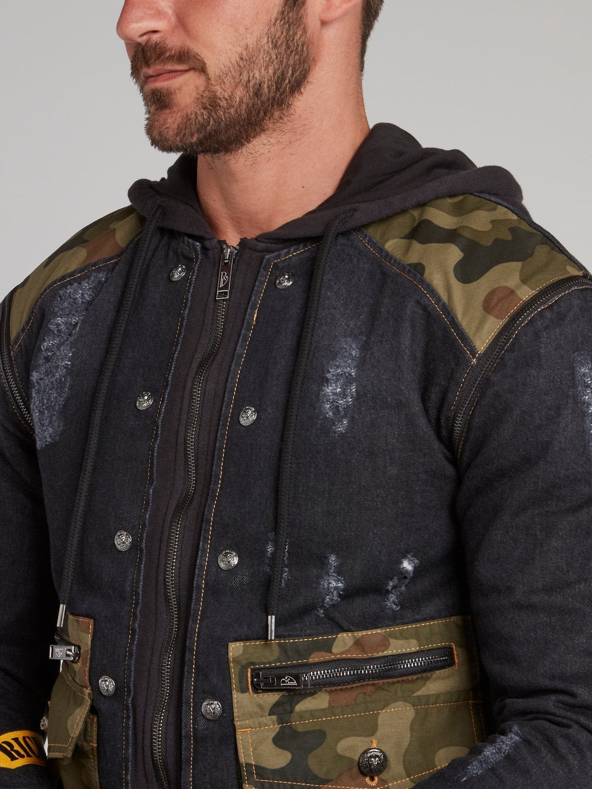 Meyer Black Camo Patch Denim Jacket