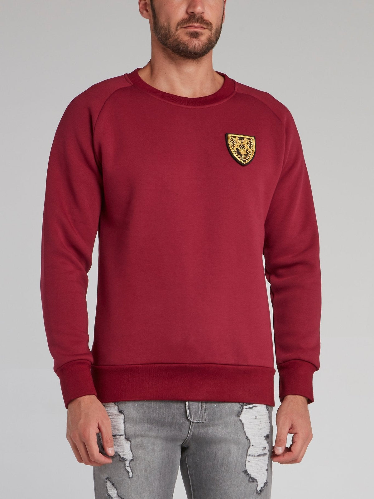 Burgundy Appliqu��d Crewneck Sweatshirt