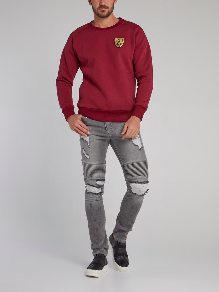 Burgundy Appliqu��d Crewneck Sweatshirt