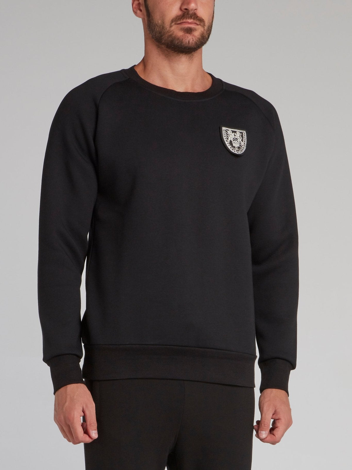 Black Appliqu��d Crewneck Sweatshirt