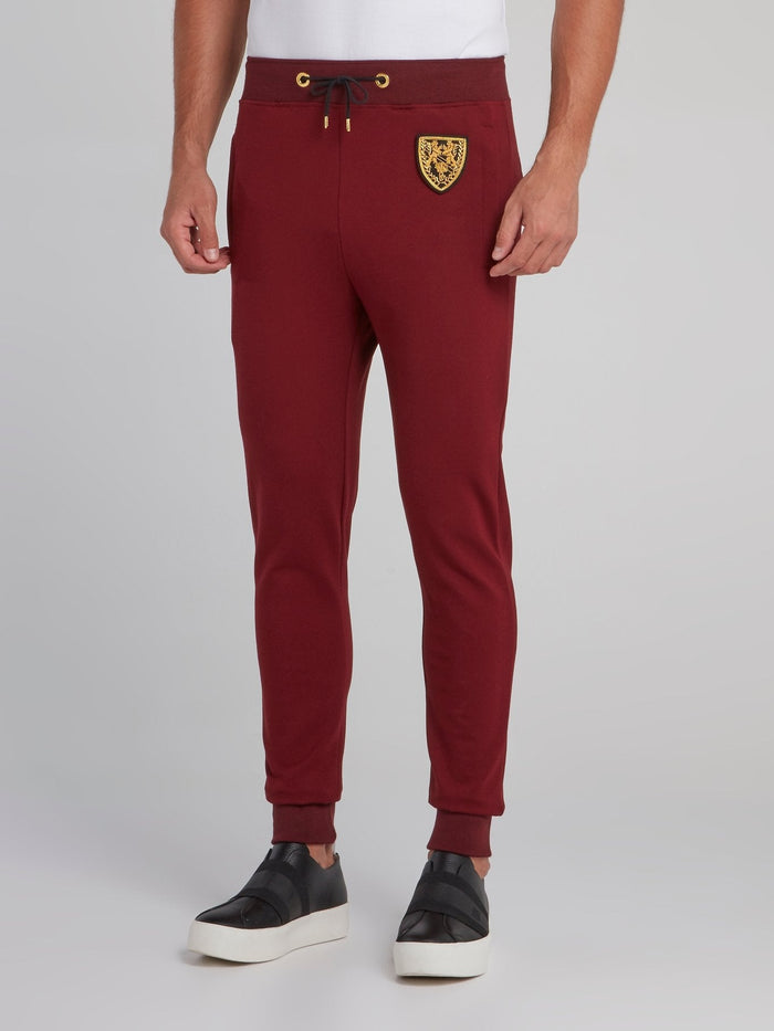 Burgundy Appliqu��d Jogging Trousers