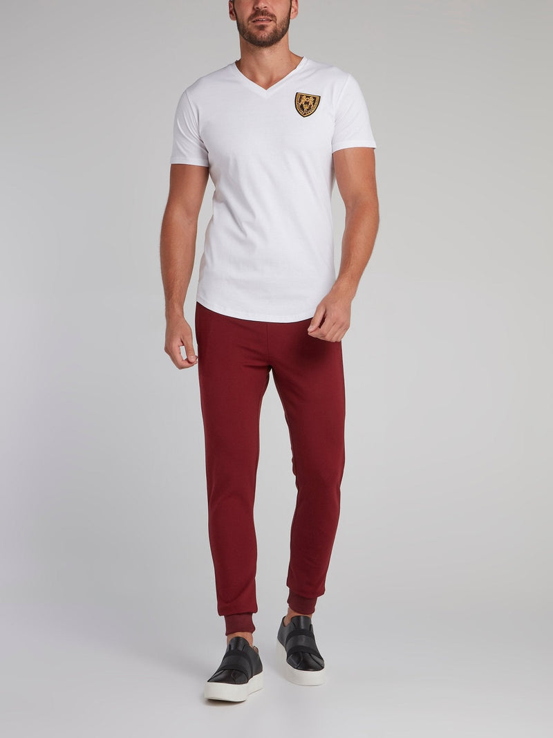 Burgundy Appliqu��d Jogging Trousers